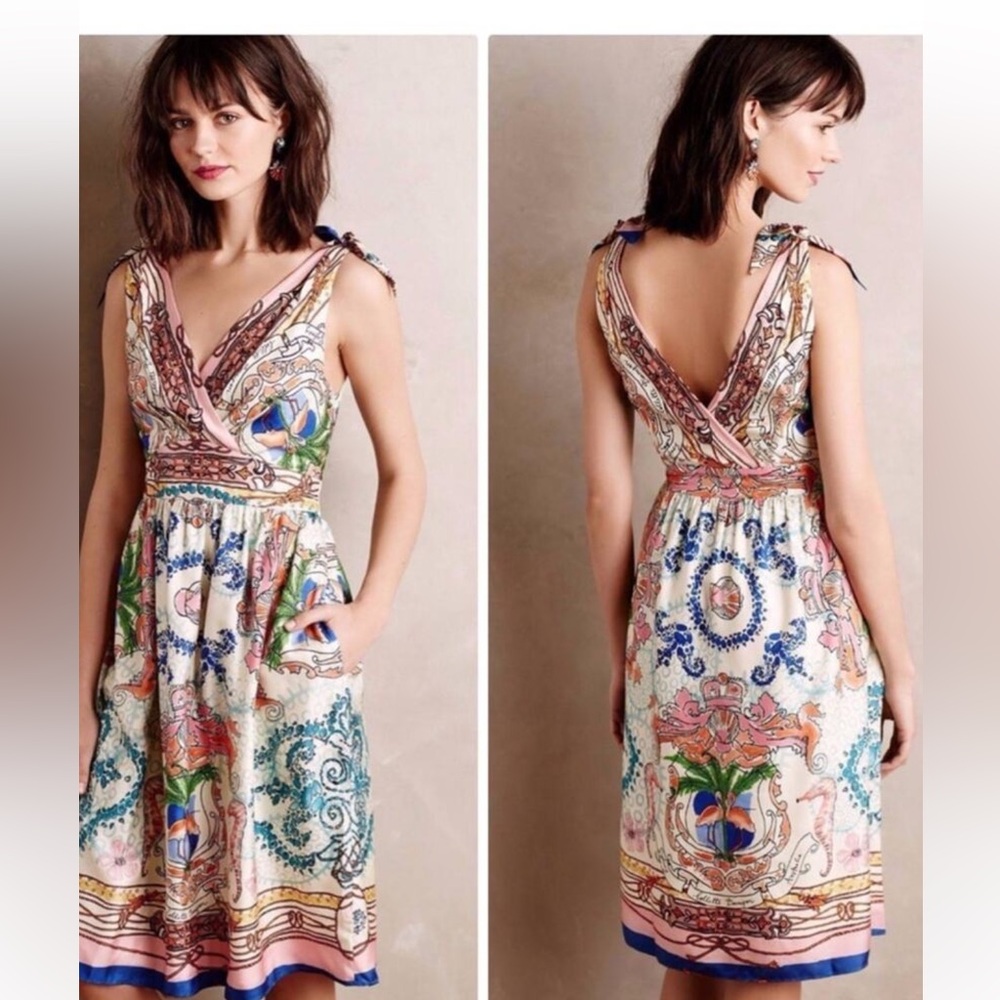 Printed V-Neck Midi Dress in Multicolor